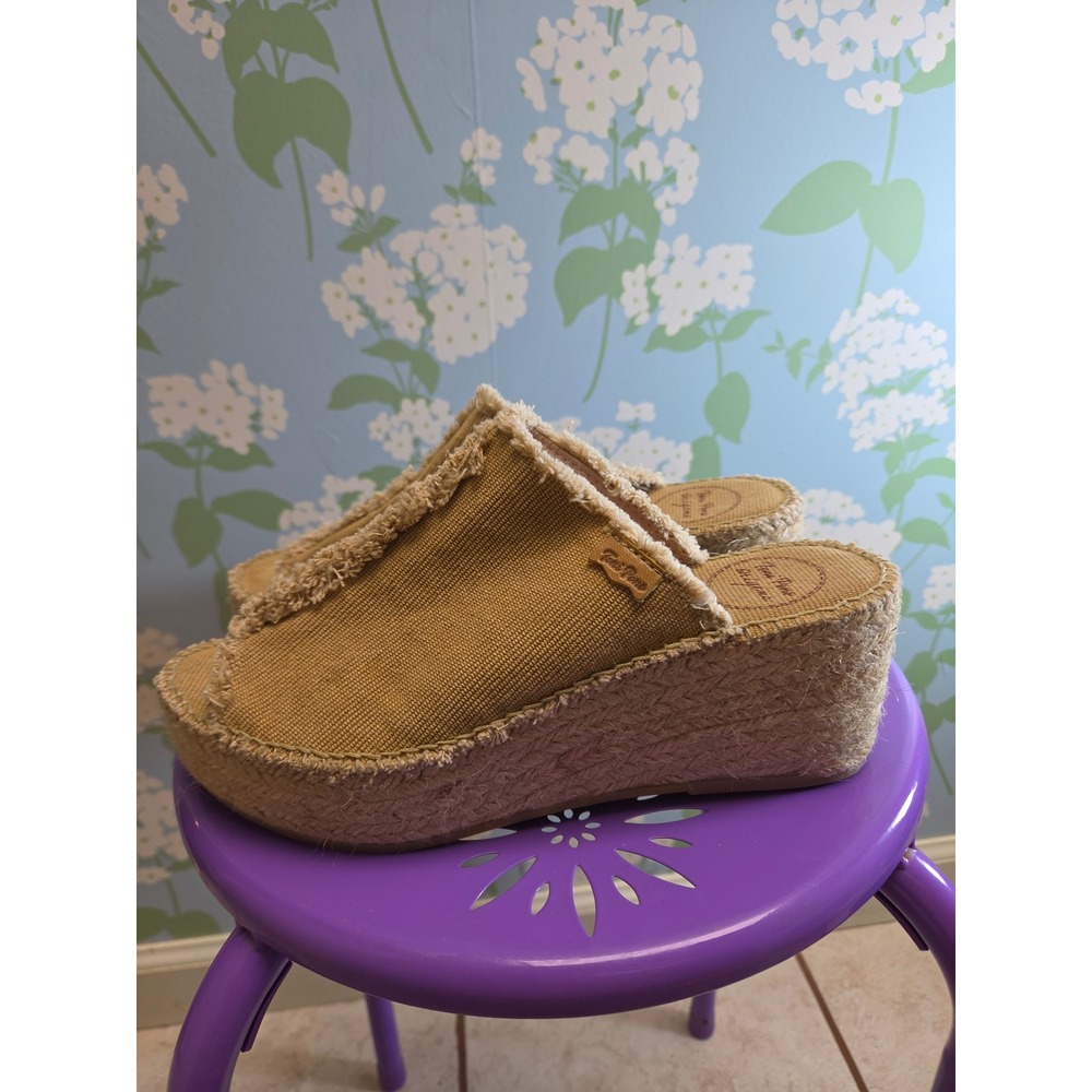 Toni Pons Origens Tan Canvas Frayed Espadrille Wedge Platform Sandals Size 37